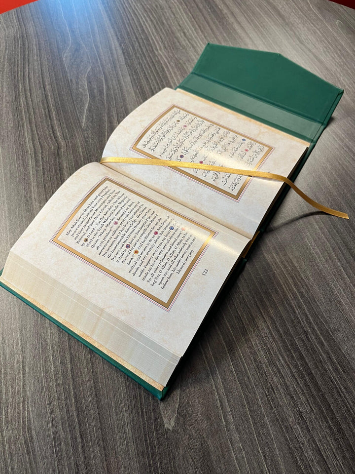 Open volume showing the full colour printing and layout
